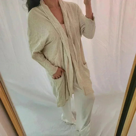 Authentic Organic Japanese Sweater Cardigan Pockets Artistic Beige Tan Straw - Picture 1 of 9